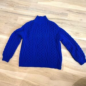 Royal Blue Cable Knit Mock Neck Sweater